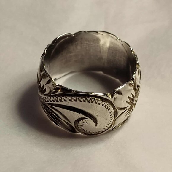 Sterling Silver 925 Plumeria Flower Scroll Band Ring Sz 7 - Picture 7 of 12
